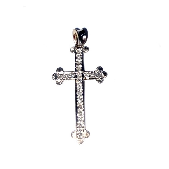 Jewelry - Genuine Diamond Gothic Cross Necklace Set in Sterling Silver